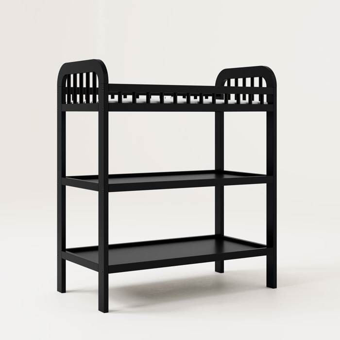 Baby Changing Table in Black Wood Finish with Safety Rail and Changing Pad