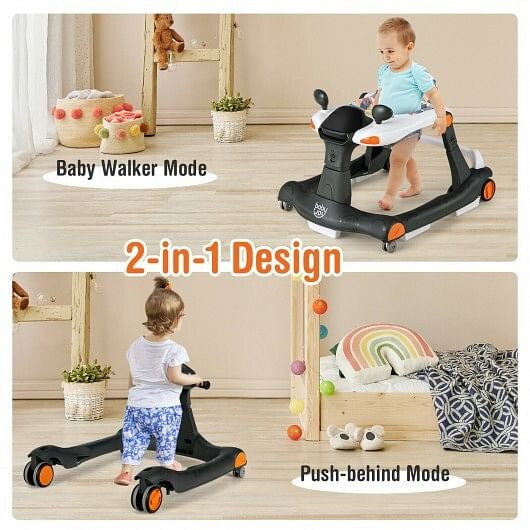 2-in-1 Foldable Activity Push Walker with Adjustable Height-Dark Gray