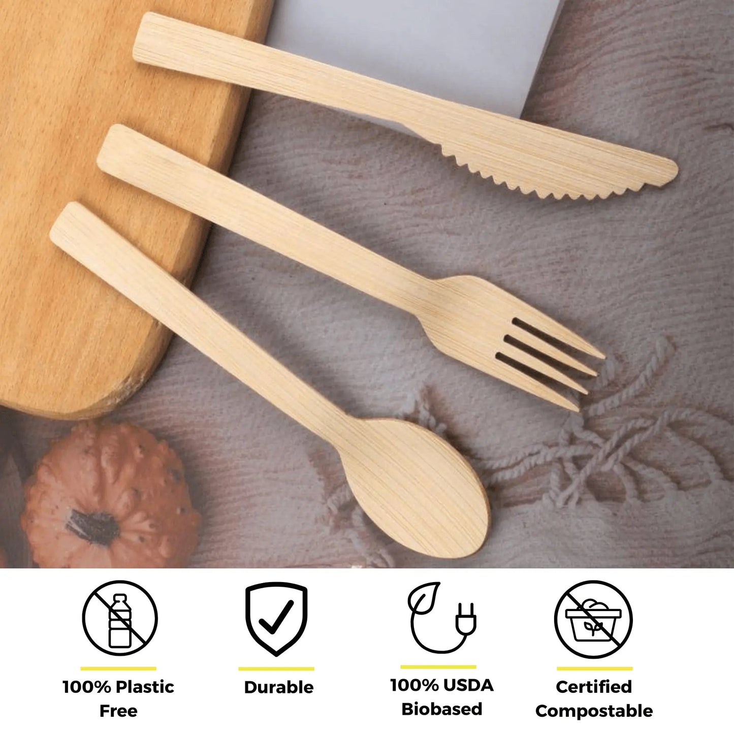 6.7" Assorted Bamboo Cutlery Set | 24ct. (8x each)