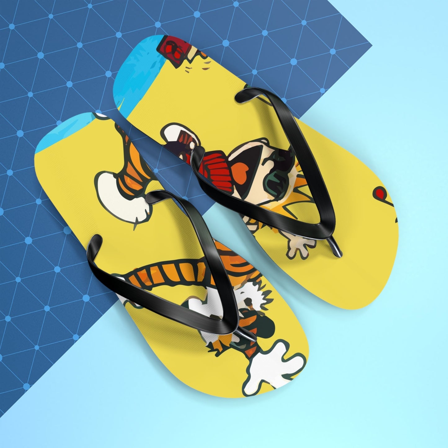 Calvin and Hobbes Dancing with Record Player Flip-Flops