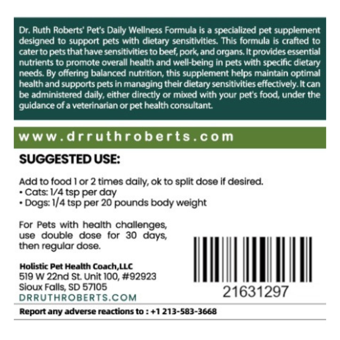 Pet's Daily Wellness Formula - For Pets With Pork/Beef Allergy