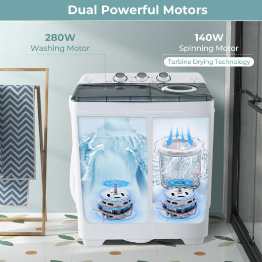 Portable Twin Tub Washing Machine with Timer Control-3