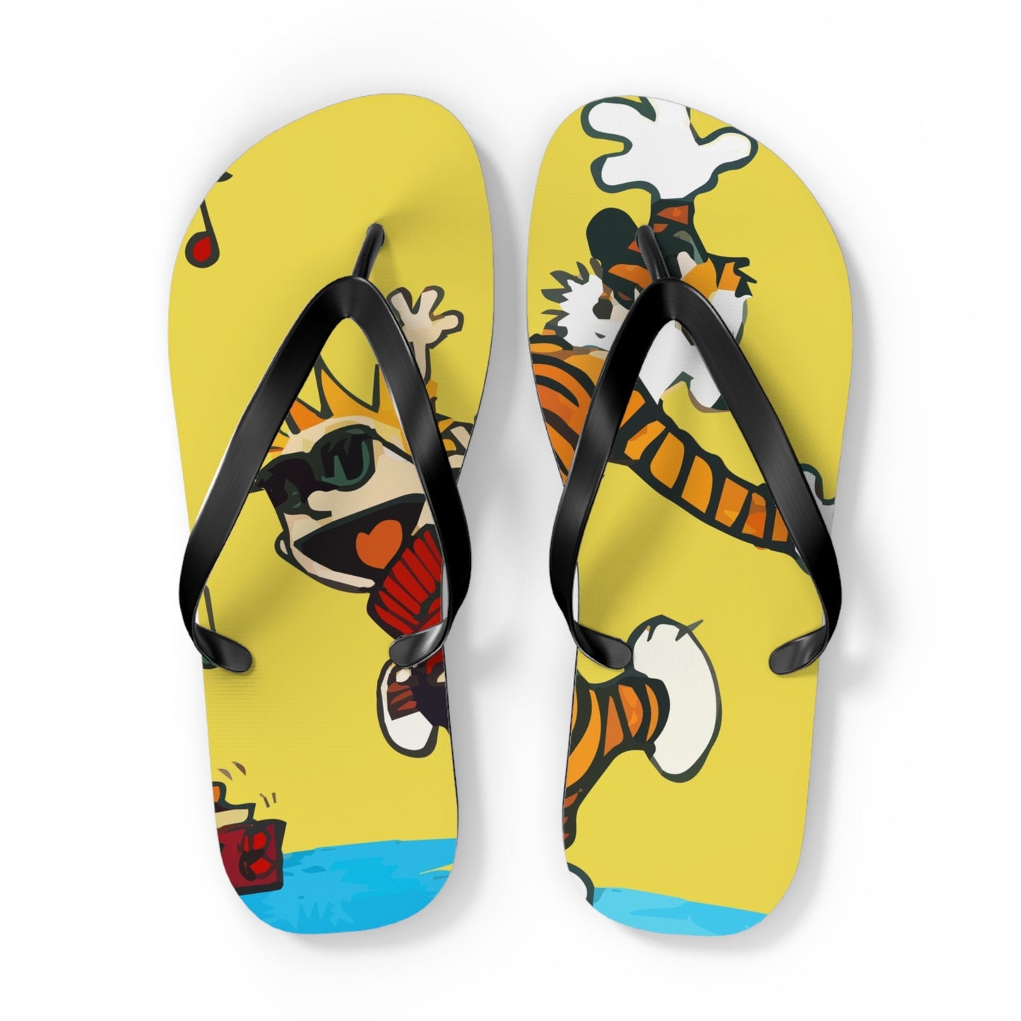 Calvin and Hobbes Dancing with Record Player Flip-Flops
