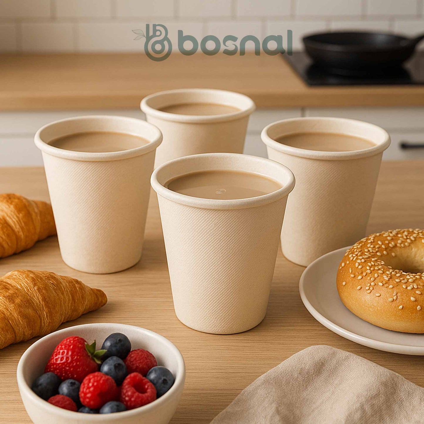 Bosnal - Sugarcane Bagasse Compostable 8 Oz Cups with Lids