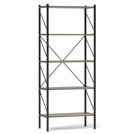 5-Tier Bookshelf with Open Shelves and Heavy Duty Metal Frame-Rustic Brown