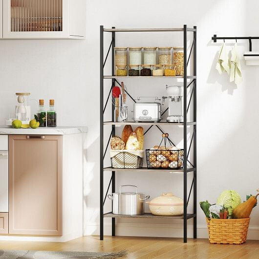 5-Tier Bookshelf with Open Shelves and Heavy Duty Metal Frame-Rustic Brown