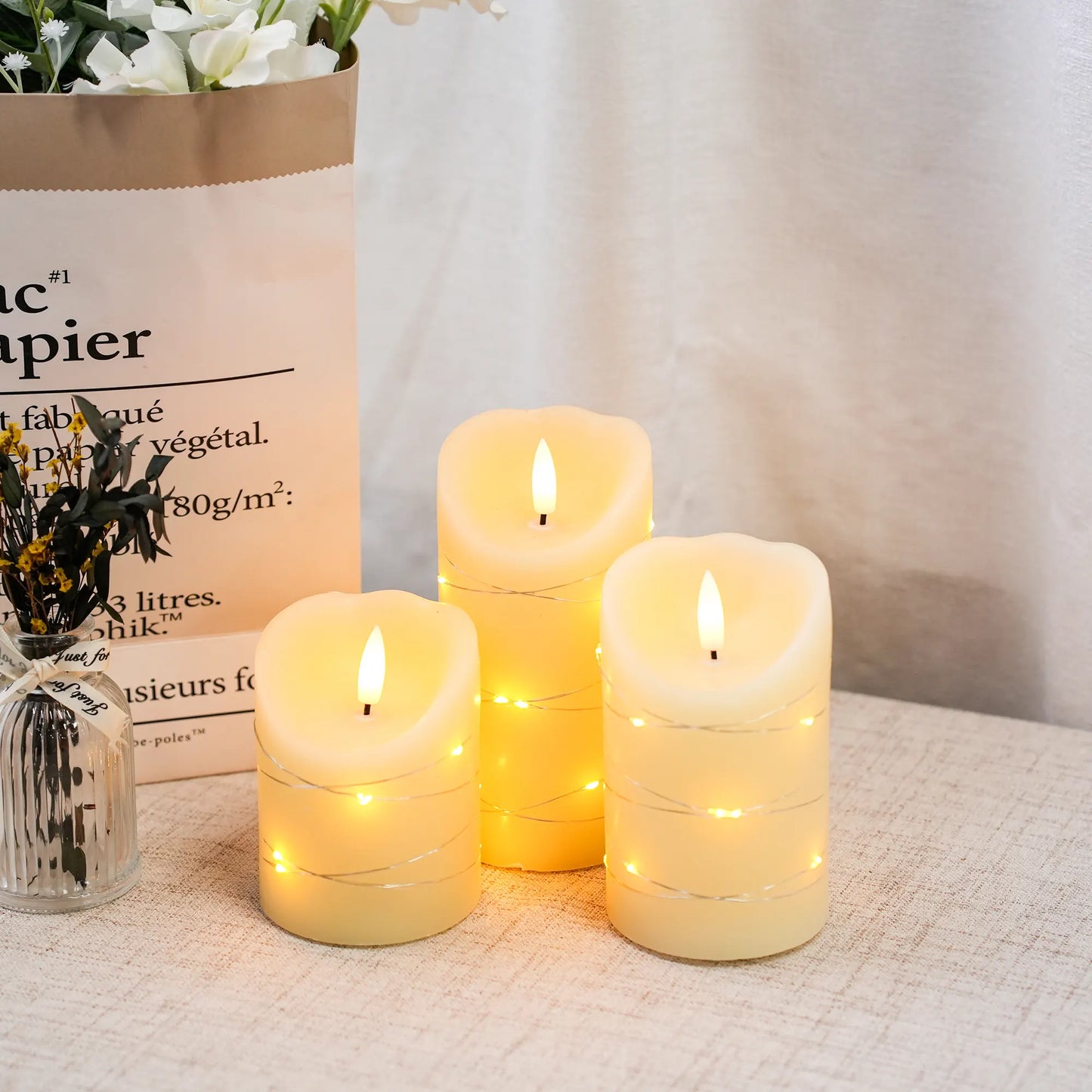 Set of 3 Flickering Flameless Real Wax Candles