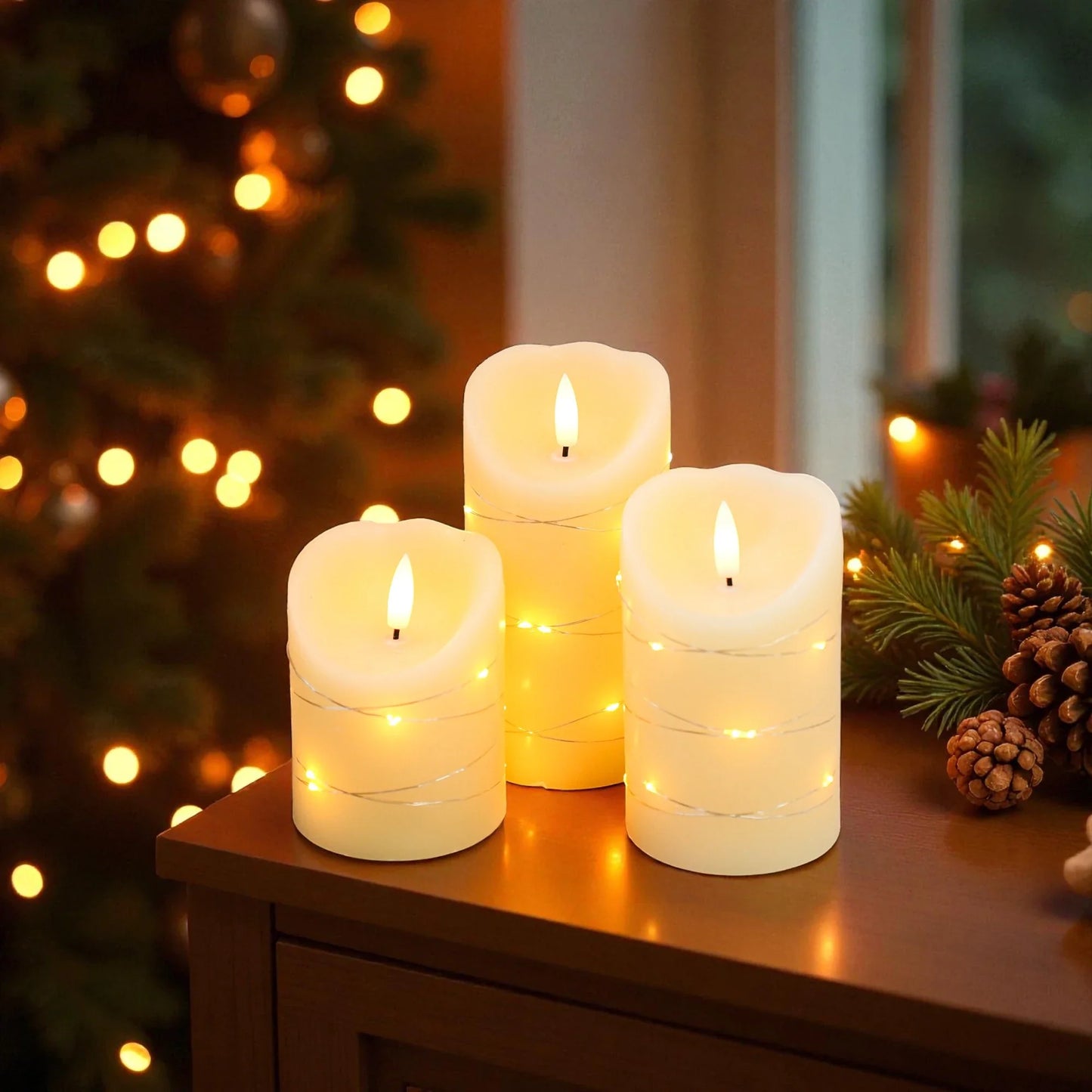 Set of 3 Flickering Flameless Real Wax Candles