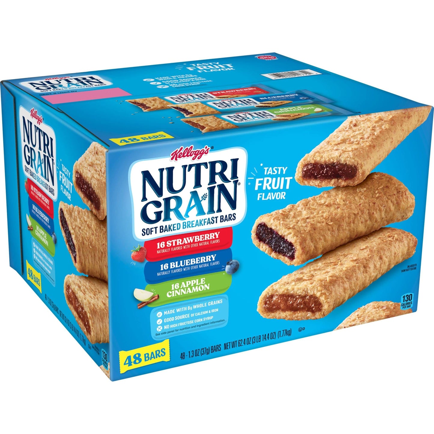 Nutri-Grain Soft Baked Breakfast Bars, Asstd: Apple, Blueberry, Strawberry, 1.3 oz Bar, 48/Carton