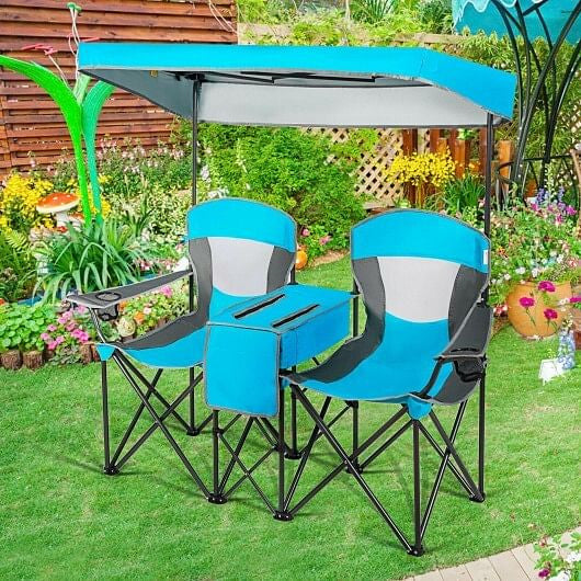 Portable Folding Camping Canopy Chairs with Cup Holder-Blue