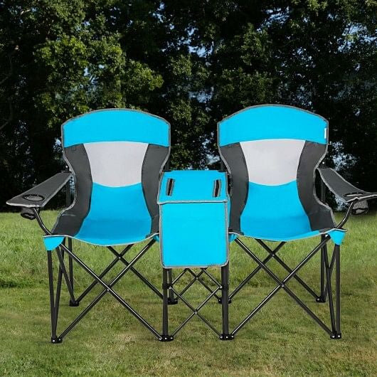 Portable Folding Camping Canopy Chairs with Cup Holder-Blue