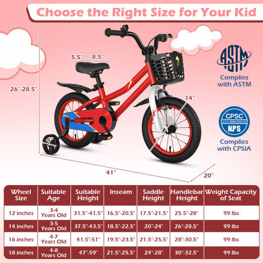 14 Inch Kids Bike Red with Pink Helmet Protective Set