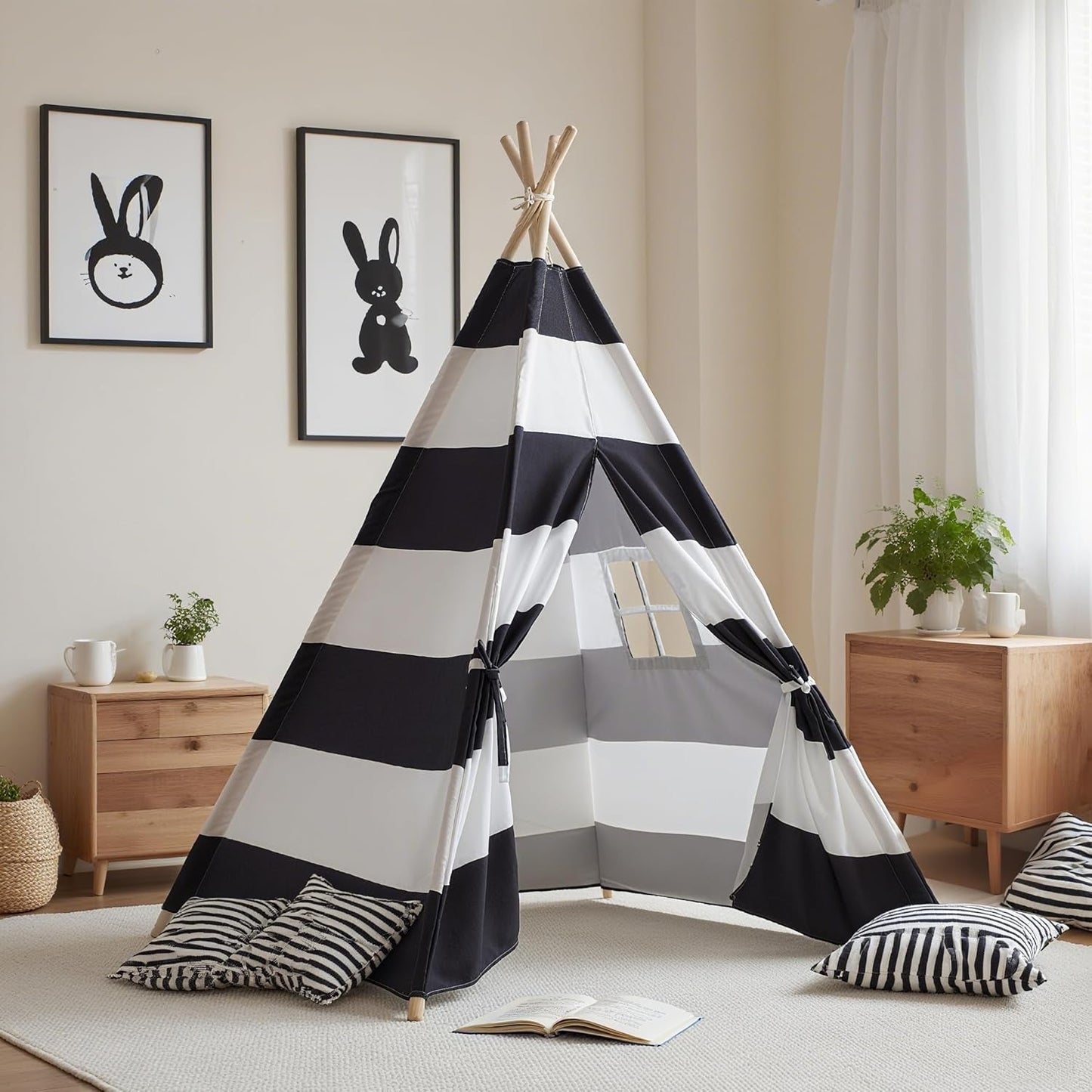 Kids Teepee Tent Ultra Portable CarryBag StripeBlack