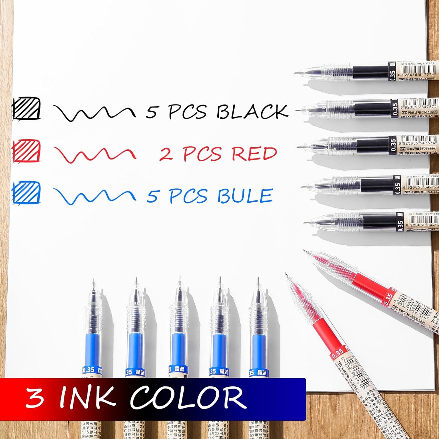 Japanese Gel Ink Pens 0.35Mm Extra Fine Point Rollerball Black Blue Red Set