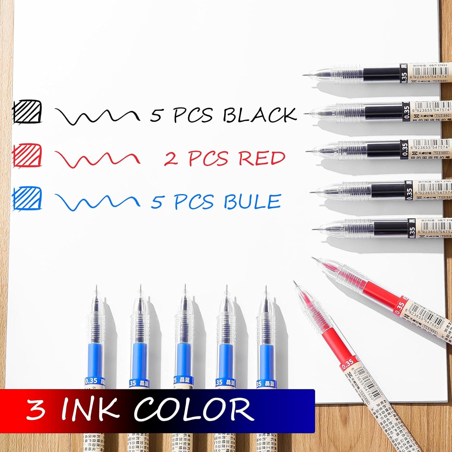 Japanese Gel Ink Pens 0.35Mm Extra Fine Point Rollerball Black Blue Red Set