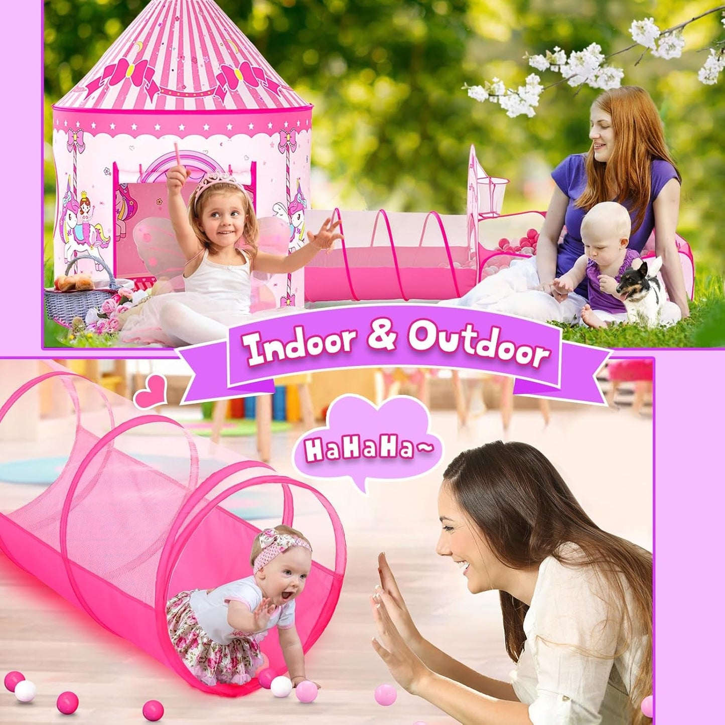 Pink ThreeIn One Princess Multi purpose Indoor Outdoor Play Tent