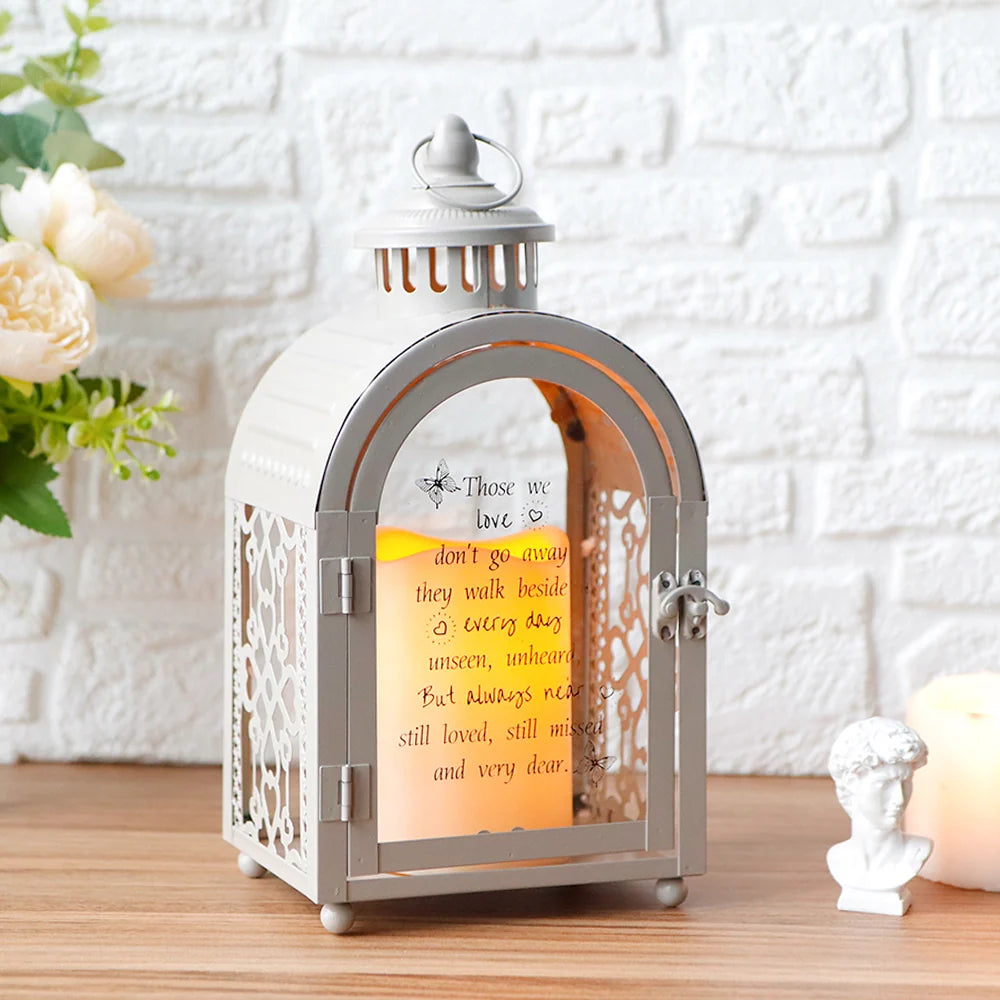 11'' High Memorial Lantern With Automatic Timer(Grey)