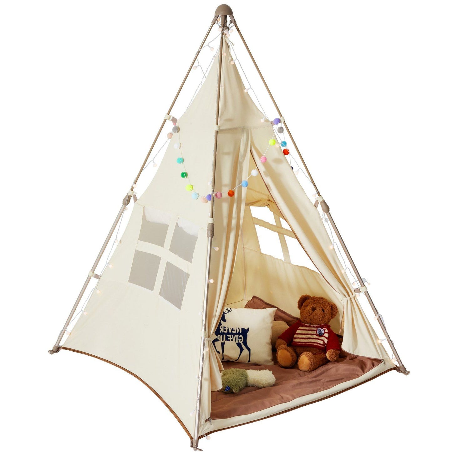 VEVOR Kids Play Tent, Teepee Tent for Kids 1-5 Years Old, Tent for Kids with Windows for Indoor and Outdoor, Foldable Toddler Tent with Mat and Carrying Bag, Kids Tent for Boys and Girls, Beige