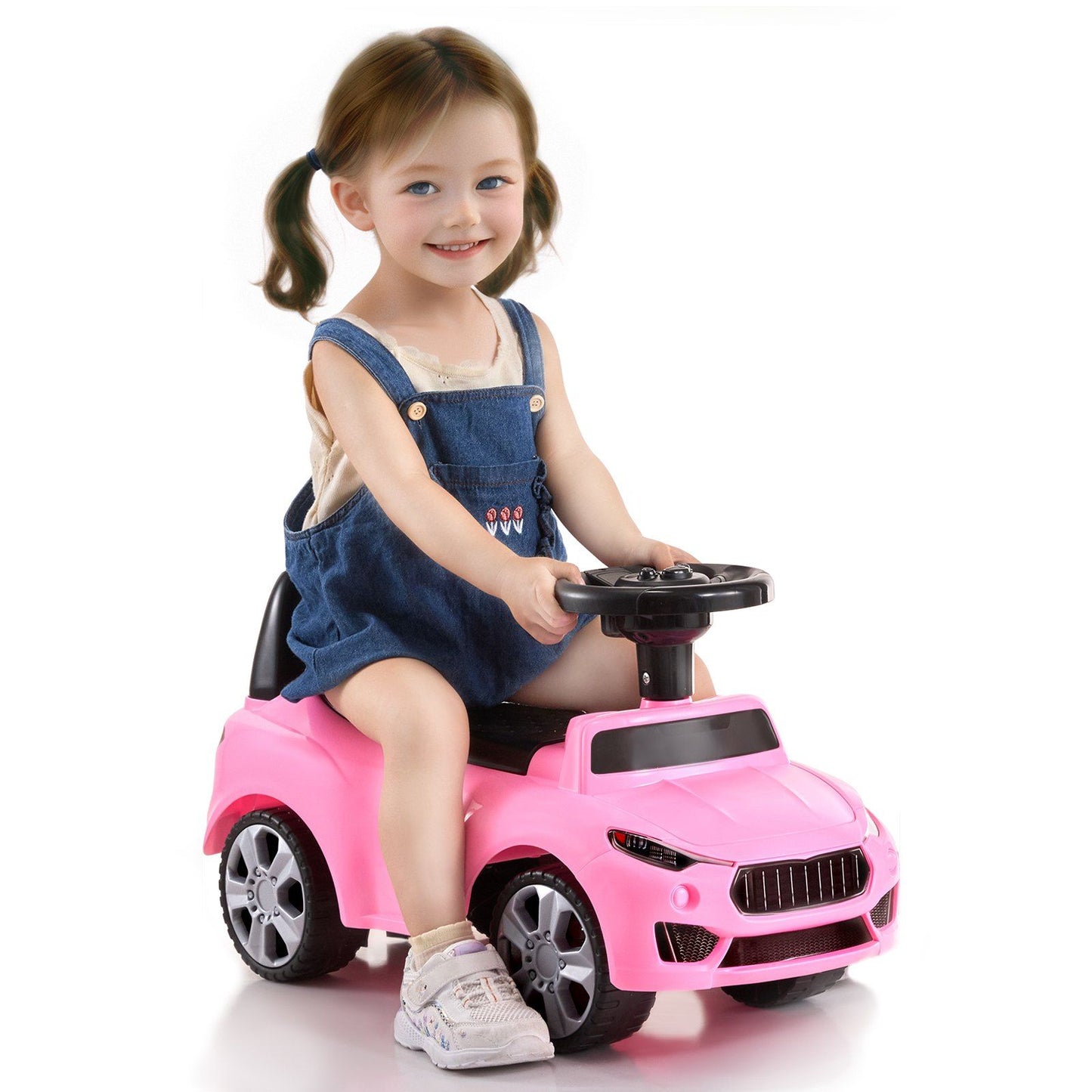 VEVOR Ride On Push Car for Toddlers, Ages 1-3, Ride Racer, Sit to Stand Toddler Ride On Toy, Classic Kids Ride On Car with Music Steering Wheel & Under Seat Storage, Ride On Toy for Boys Girls, Pink