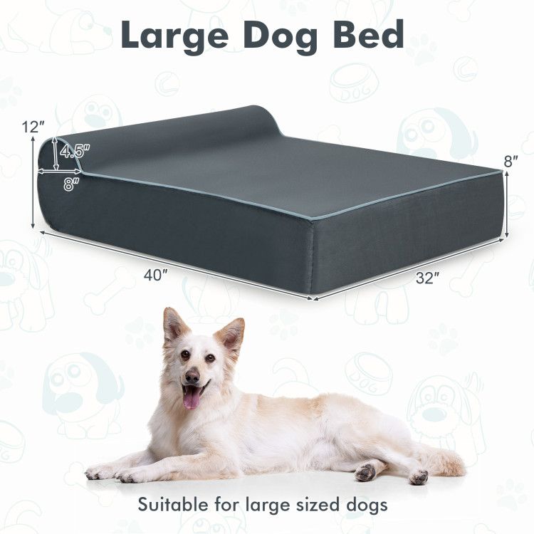 Orthopedic Dog Bed with Headrest and Removable Washable Cover