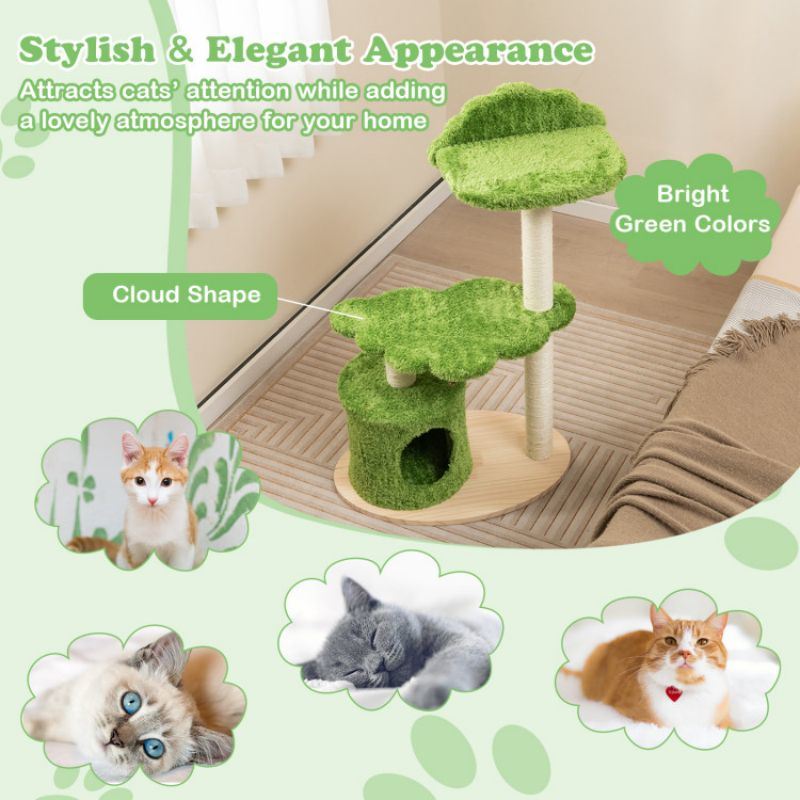 38 Inch Cute Cat Tree for Indoor Cats with Fully Wrapped Sisal Scratching Posts