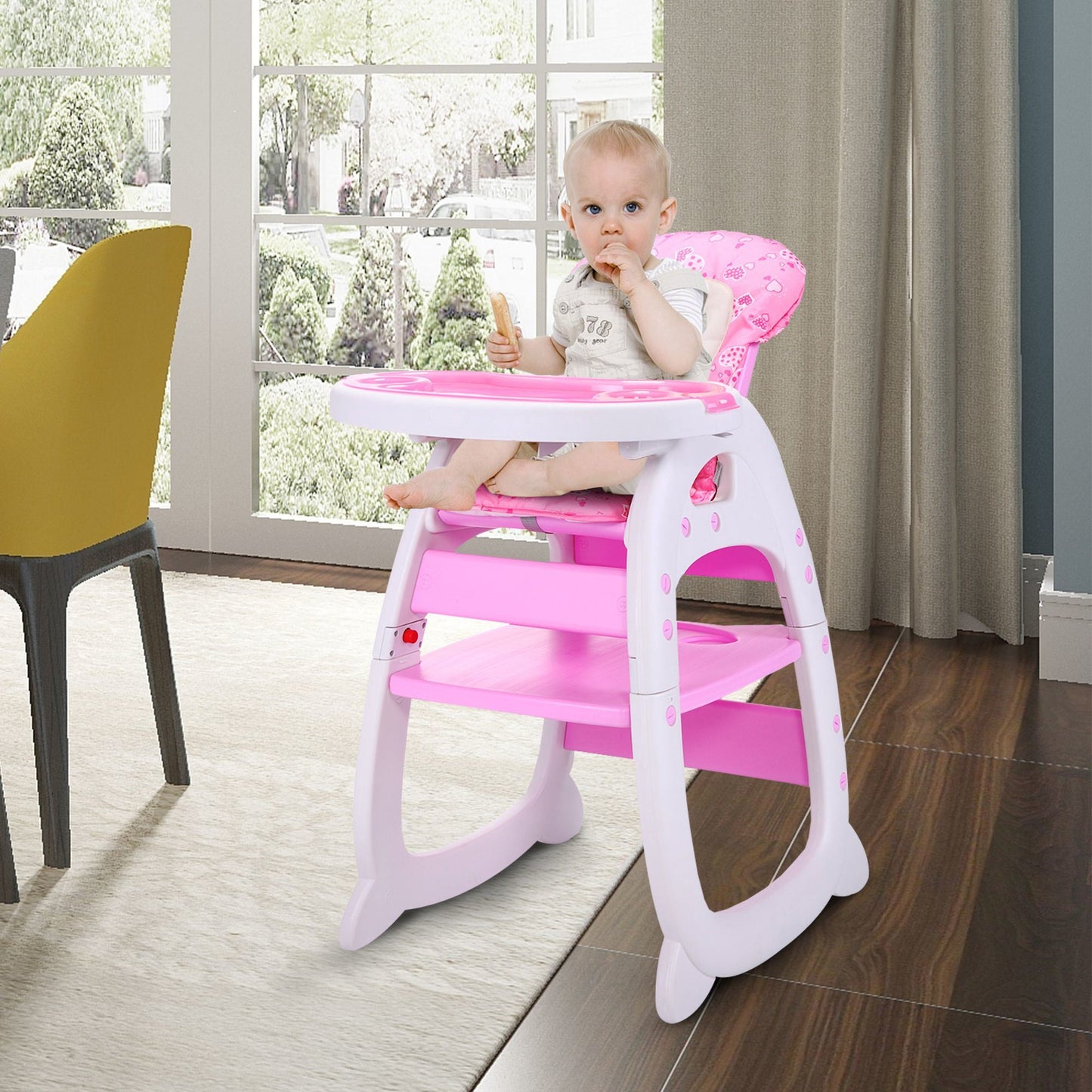 Multipurpose Adjustable Highchair,Children's dining chair for Baby Toddler Dinning Table with Feeding Tray and 5-Point Safety Buckle XH