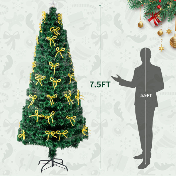 7.5ft Pre-Lit Fiber Optical Christmas Tree with Bow Shape Color Changing Led Lights&300 Branch Tips