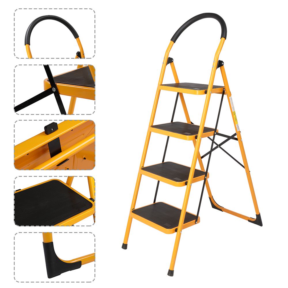 4 Step Ladder Folding Step Stool, Anti-Slip with Rubber Hand Grip, Portable Home and Kitchen Anti-Slip Stepladder, RT