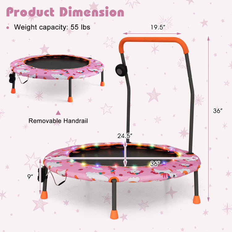 36 Inch Mini Trampoline with Colorful LED Lights and Bluetooth Speaker