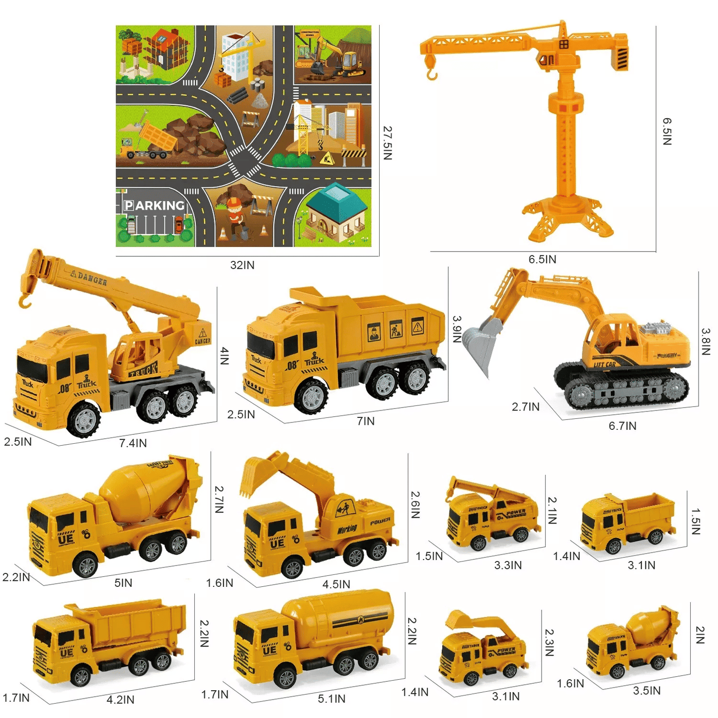 Jiakora Construction Vehicle Toy Truck w/Play Mat Road Signs, Dump Trucks, Excavator, Cement Mixer Trucks, Crane, Engineering Vehicles Toys Set for 3 4 5 6 Years Old Toddlers Kids Boys & Girls