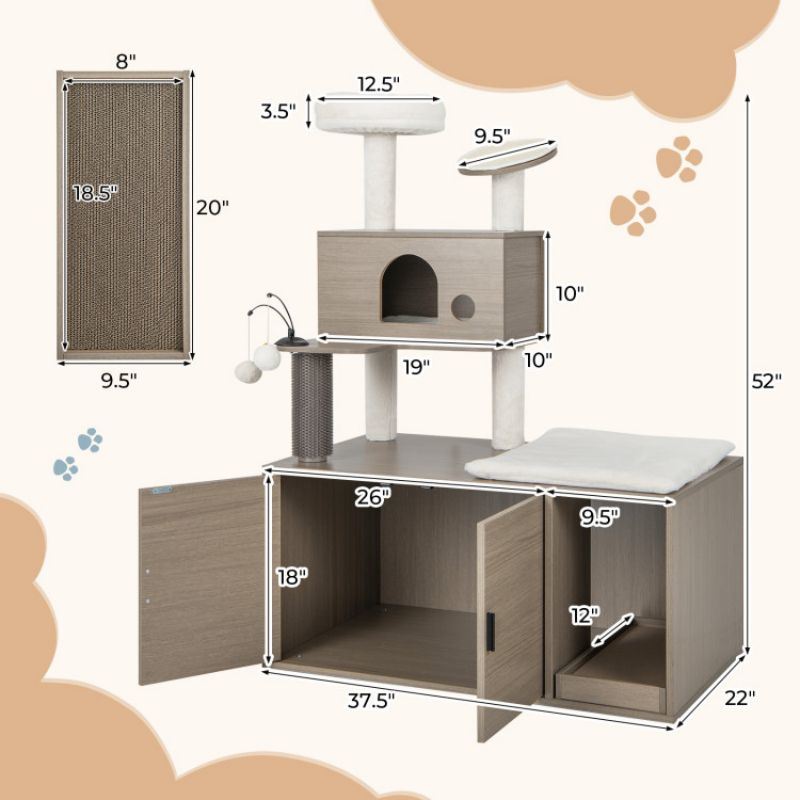 2-in-1 Modern Cat Tower with Litter Box Enclosure for Indoor Cars