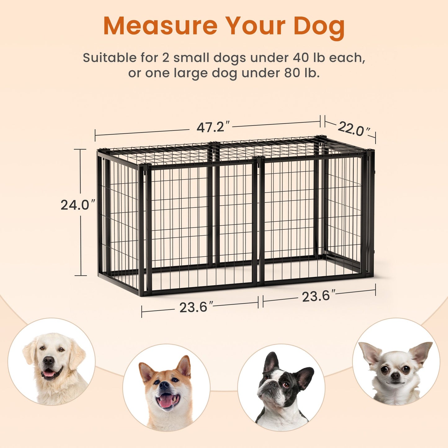 Dog Crate 47.2" Dog Kennel for Small Medium Dogs, Puppy Dog Playpen with Top, Pet Cage, Indoor, Black.47.2"L x 22"W x 24"H.