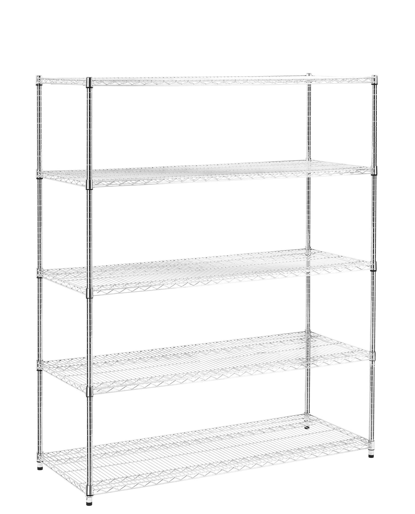 Warehouse, supermarket,kitchen,and other 5-layer heavy-duty adjustable shelves with wheels and adjustable feet,each metal frame bearing 300 pounds. 59.45 "L × 24.02 "W × 71.65 "H.