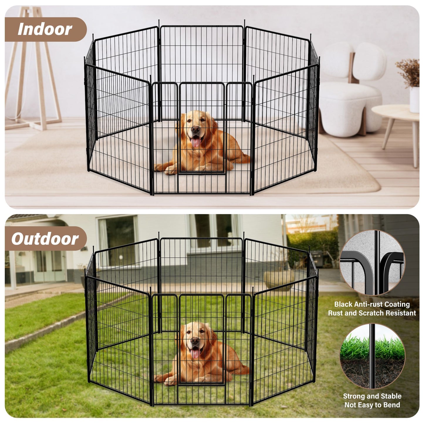 Dog Playpen Indoor Outdoor, 32" Height 8 Panels Fence with Anti-Rust Coating, Metal Heavy Portable Foldable Dog Pen for Large, Medium Small Dogs RV Yard Camping