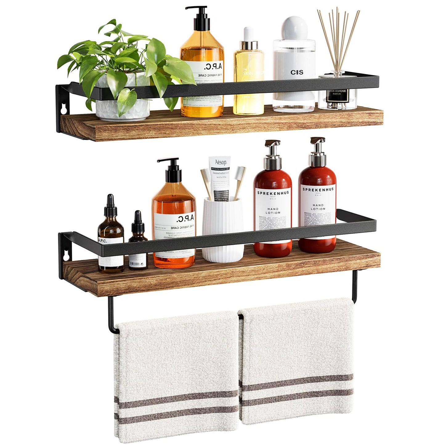 Bathroom Shelf with Towel Bar Set of 2