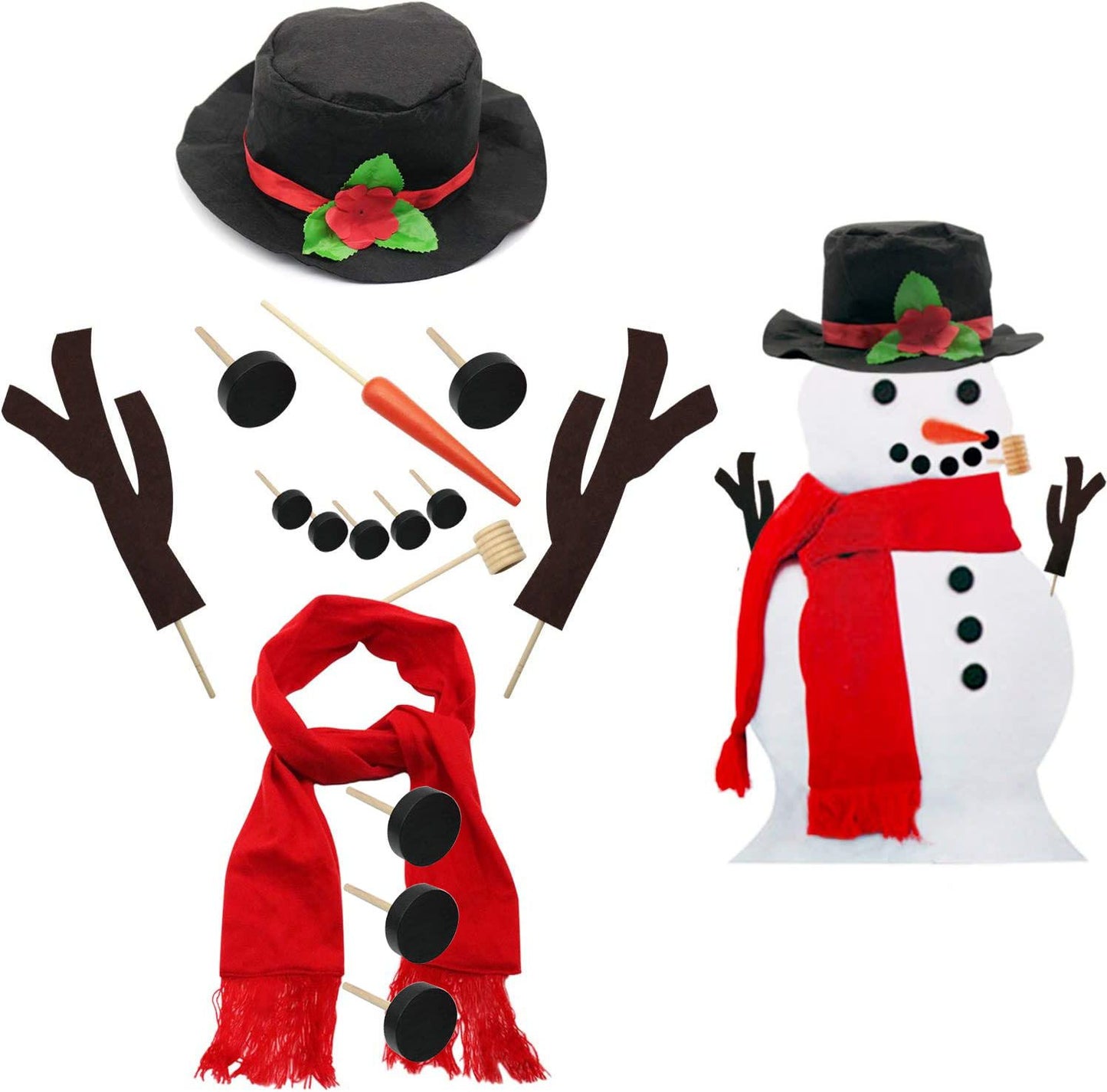 16Pcs Snowman Decorating Dressing Kit Winter Party Kids Outdoor Toys Christmas Decoration Gift Hat Scarf Eye Mouth Nose Accessories