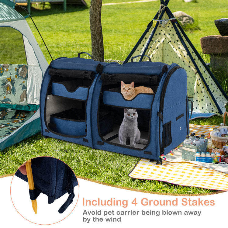 Double Compartment Pet Carrier with 2 Removable Hammocks