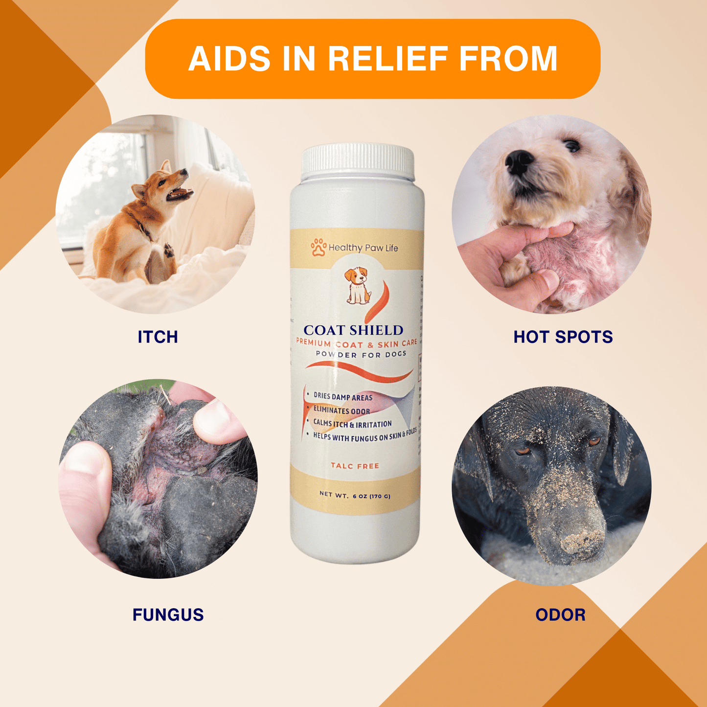 COAT SHIELD - Canine Dry Powder and Gentle Skin Cleanser for Allergies and Irritation for Dogs | Alleviate Odors and Itchiness | Holistic Remedy and Soothing Formula | Relief for Itchiness and Yeast