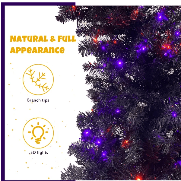 6FT Artificial Fir Bent Top Halloween Christmas Tree, Xmas Tree Bendable Style Christmas Tree Holiday Decoration W1,080 Branch Tips, 300 LED Lights X Mas Halloween Style