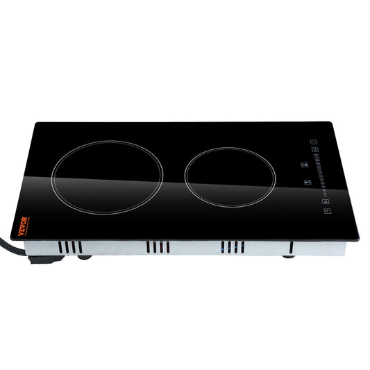 VEVOR Built in Electric Stove Top, 20 x 11.6 inch 2 Burners, 110V Glass Radiant Cooktop with Sensor Touch Control, Timer & Child Lock Included, 9 Power Levels for Simmer Steam Slow Cook Fry