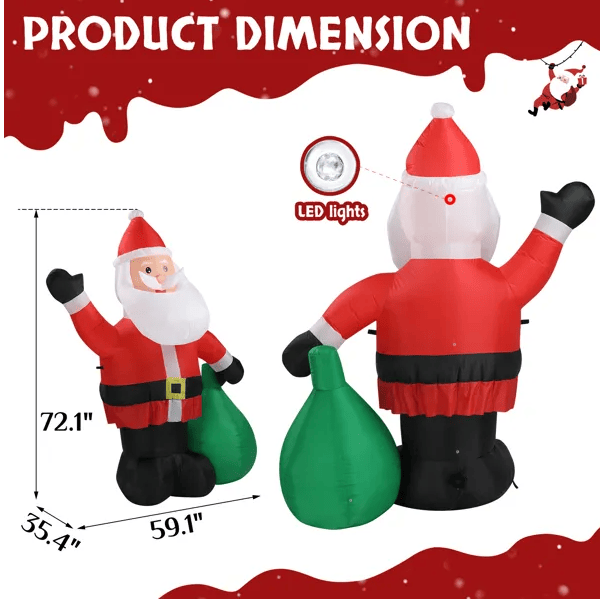 6 FT Lighted Christmas Inflatable Decoration, Inflatable Santa Claus With Large Gift Bag, Funny Blow Up Yard Decorations With Built-in LED Lights For Holiday Party Front Yard Lawn Garden Decor