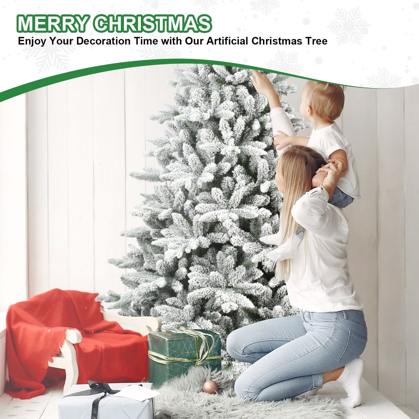 6ft PVC&PE Flocking Hinged Tree Environmentally Friendly Fireproof Artificial Christmas Flocked Tree