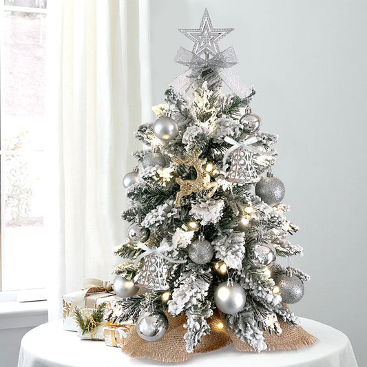 22in Mini Christmas Tree with Light Artificial Small Tabletop Christmas Decoration with Flocked Snow, Exquisite Decor & Xmas Ornaments for Table Top for Home & Office, Silver