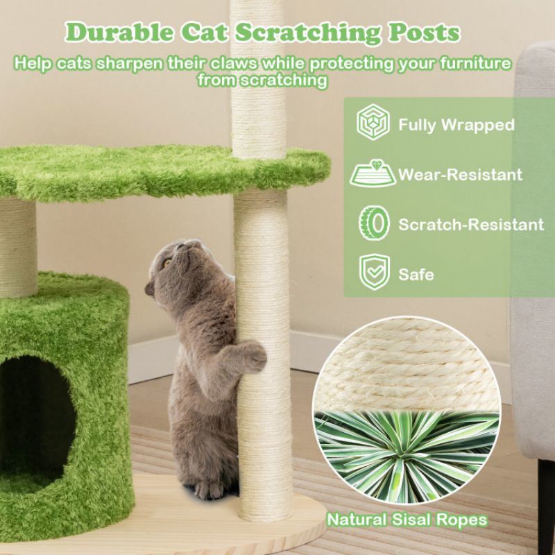 38 Inch Cute Cat Tree for Indoor Cats with Fully Wrapped Sisal Scratching Posts