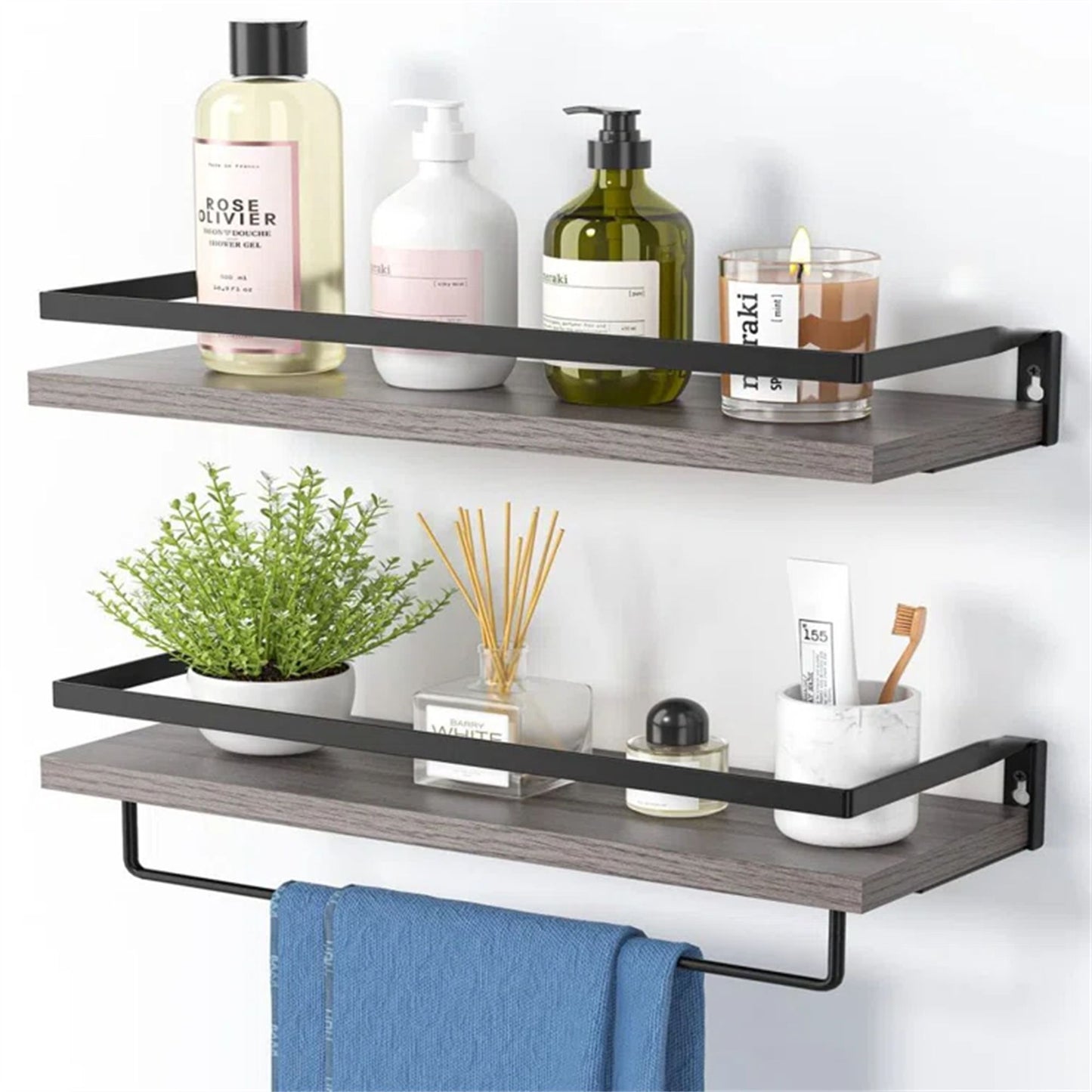 Bathroom Shelf with Towel Bar Set of 2