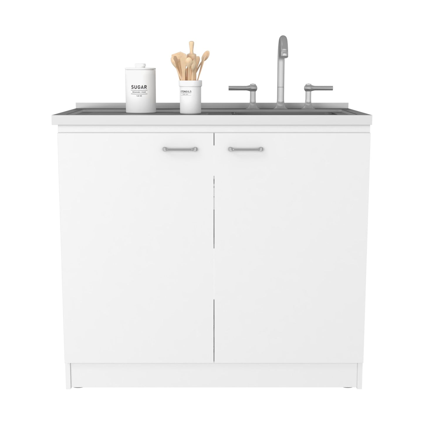 Freestanding Sink, Double Door Cabinet, Two Shelves, White