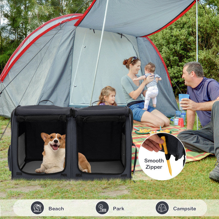 Double Compartment Pet Carrier with 2 Removable Hammocks