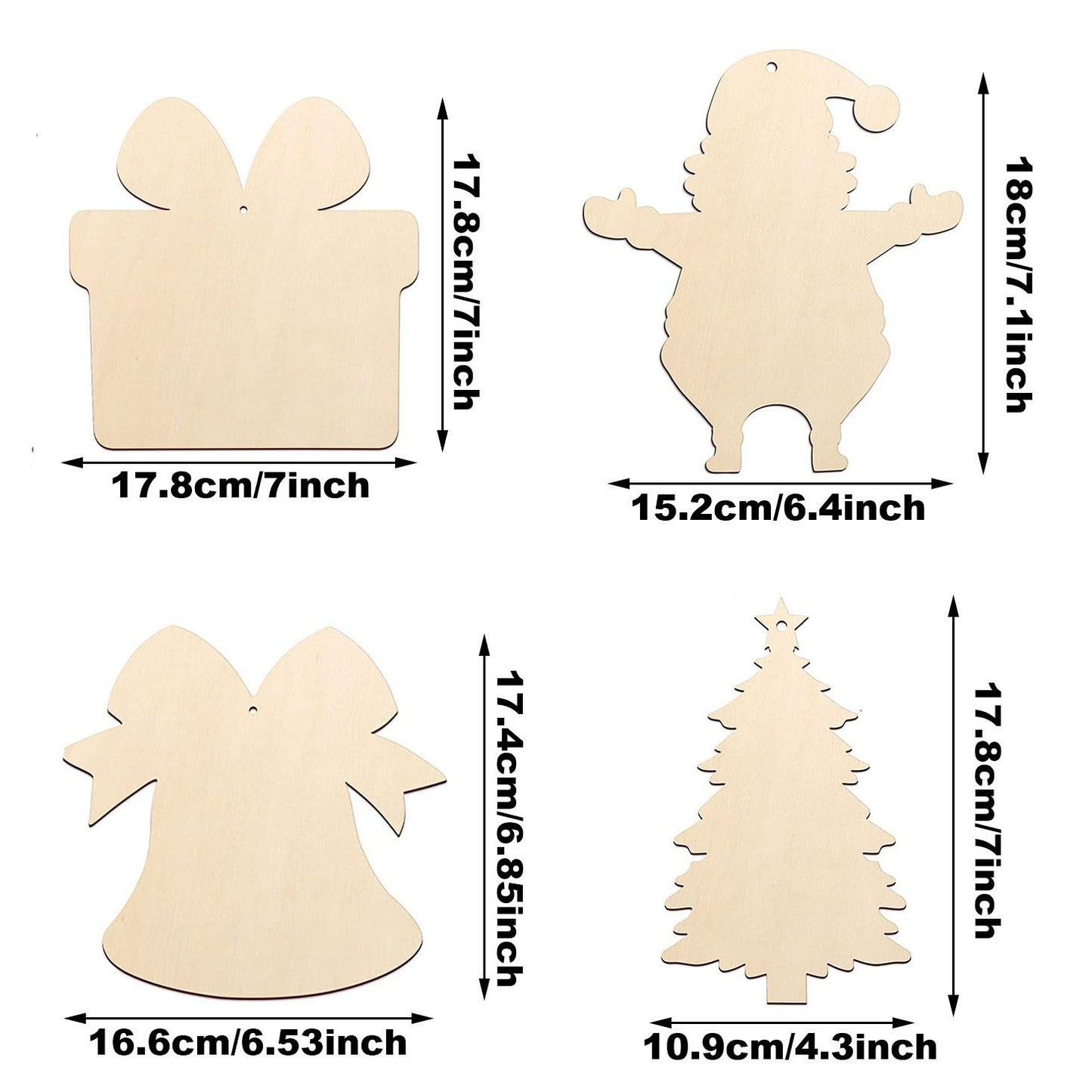 20PCS Christmas Wooden Hanging Ornaments DIY Blank Unfinished Wood Crafts Xmas Bell Tree Gift Shaped Hanging Decorations for Christmas Wedding Birtday Party Decor