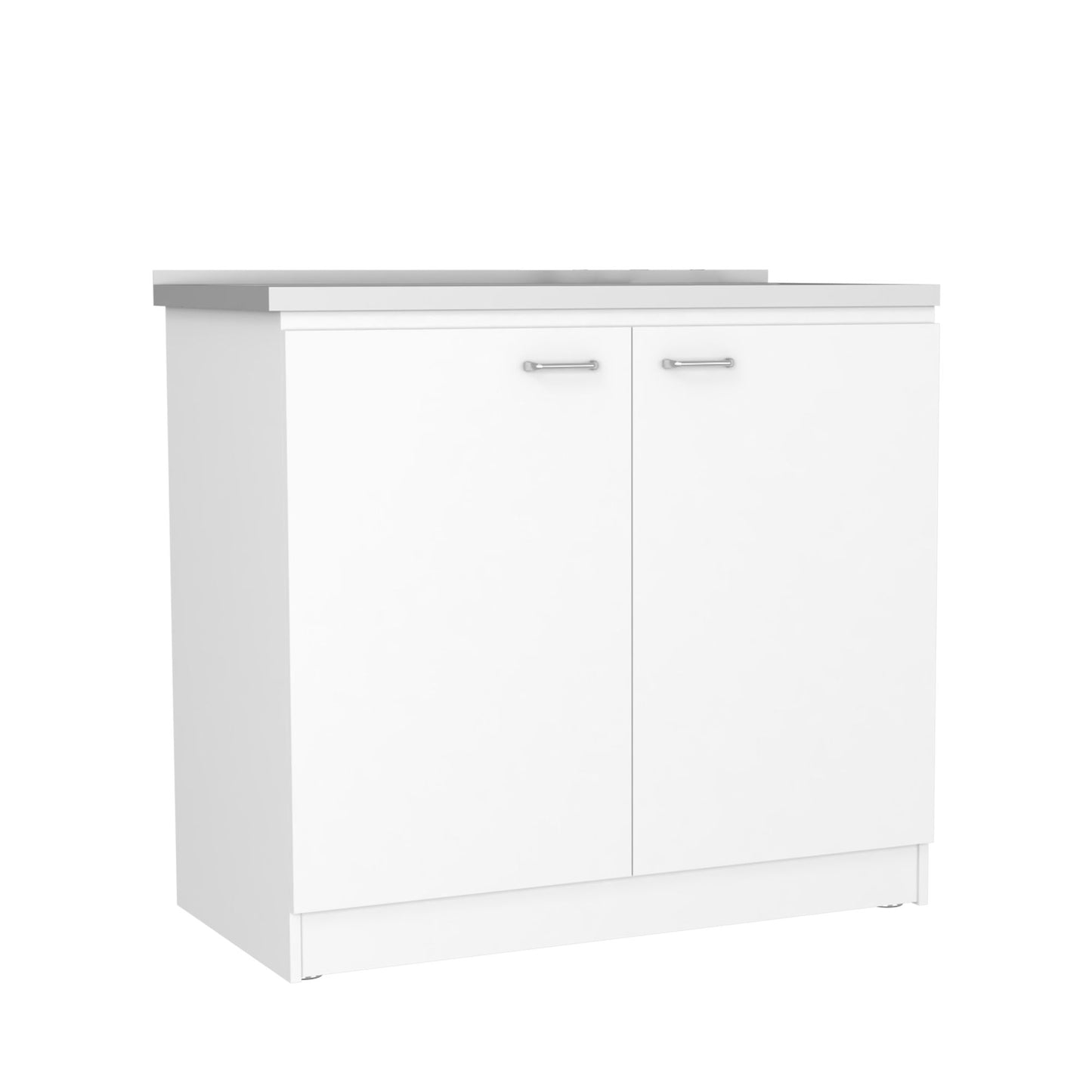 Freestanding Sink, Double Door Cabinet, Two Shelves, White