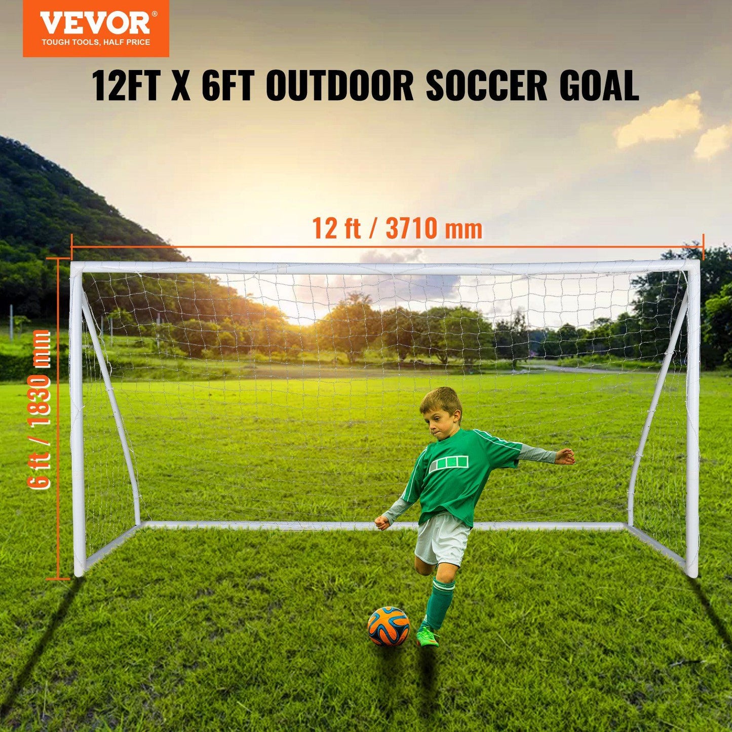 VEVOR Portable Soccer Goal, 12x6 ft Soccer Net, Adults Kids Backyard Soccer Net, Large Practice Soccer Net, Youth Training Soccer Goal Set, All-Weather Outdoor Soccer Goals with Carry Bag, 1 Pack